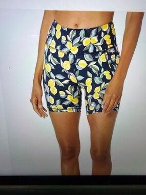 Sweaty Betty Navy Yellow Lemon Print Bike Shorts Sz12